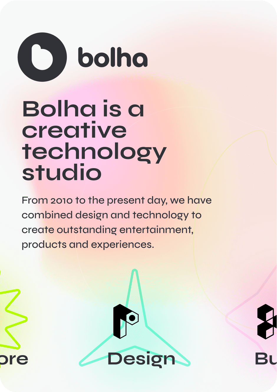Bolha.ag homepage introducing the studio as a 'creative technology studio.'