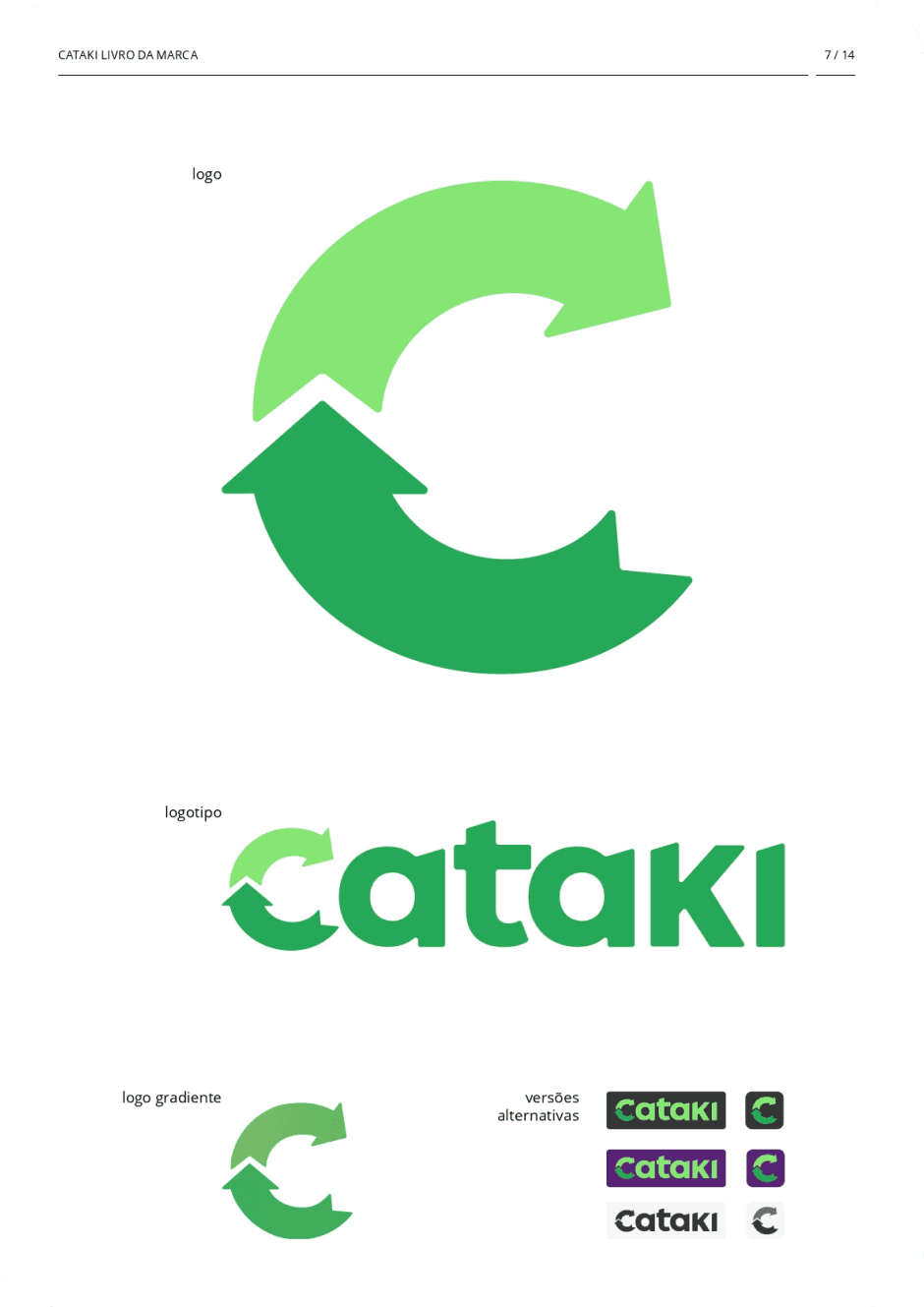 Page from Cataki's brand manual showing the logo and color variations.