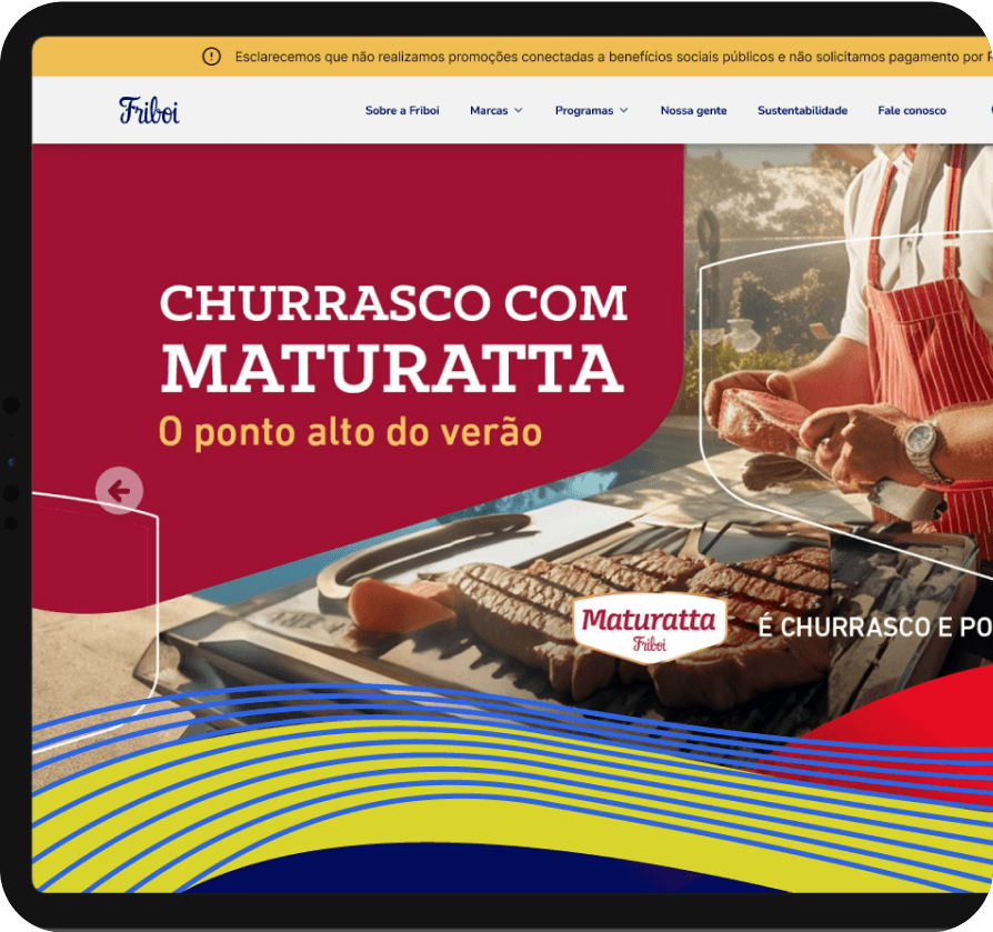 Friboi website homepage with the 'Churrasco com Maturatta' campaign banner.
