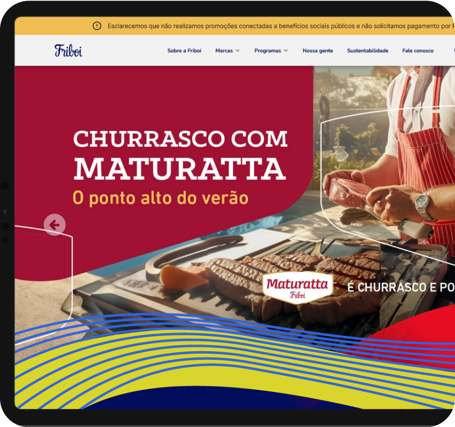 Friboi website homepage with the 'Churrasco com Maturatta' campaign banner.