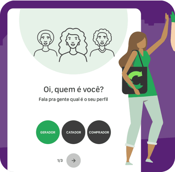Cataki app onboarding screen asking the user's profile: generator, collector, or buyer.