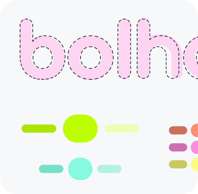 Typographic detail of the 'bolha' logotype with the brand's color palette.