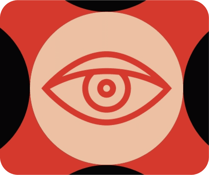 Detail of the open-eye icon on a beige circle, a graphic element from the report.