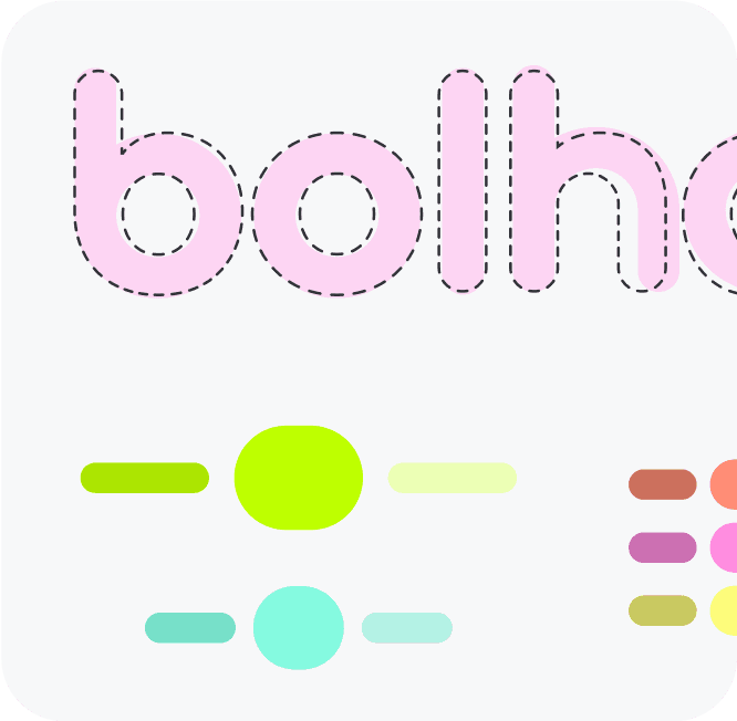 Typographic detail of the 'bolha' logotype with the brand's color palette.